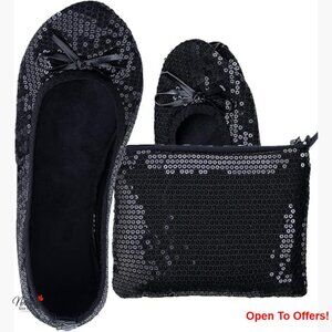 Faux Leather Foldable Ballet Flats with Cushioned Footbed and Pouch